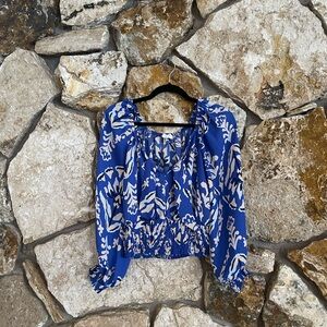 Blue and White Women's Top